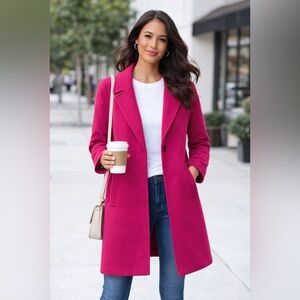 Tahari Vibrant Pink Tailored Long Coat - Size Medium